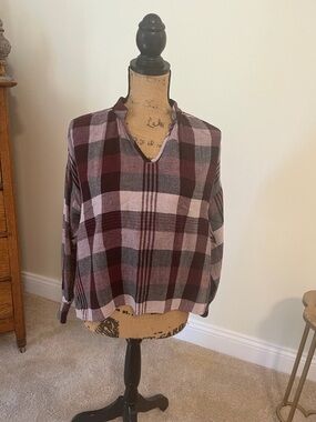 Madewell Burgundy and Dusty Pink Plaid Top